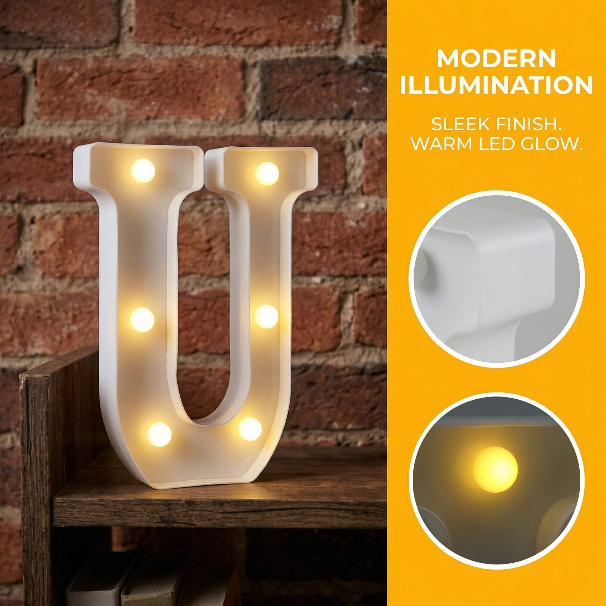 Unique Bargains Marquee Letters With Lights LED Light Up Signs Letter U 5.5"L x 1.3"W x 8.1"H