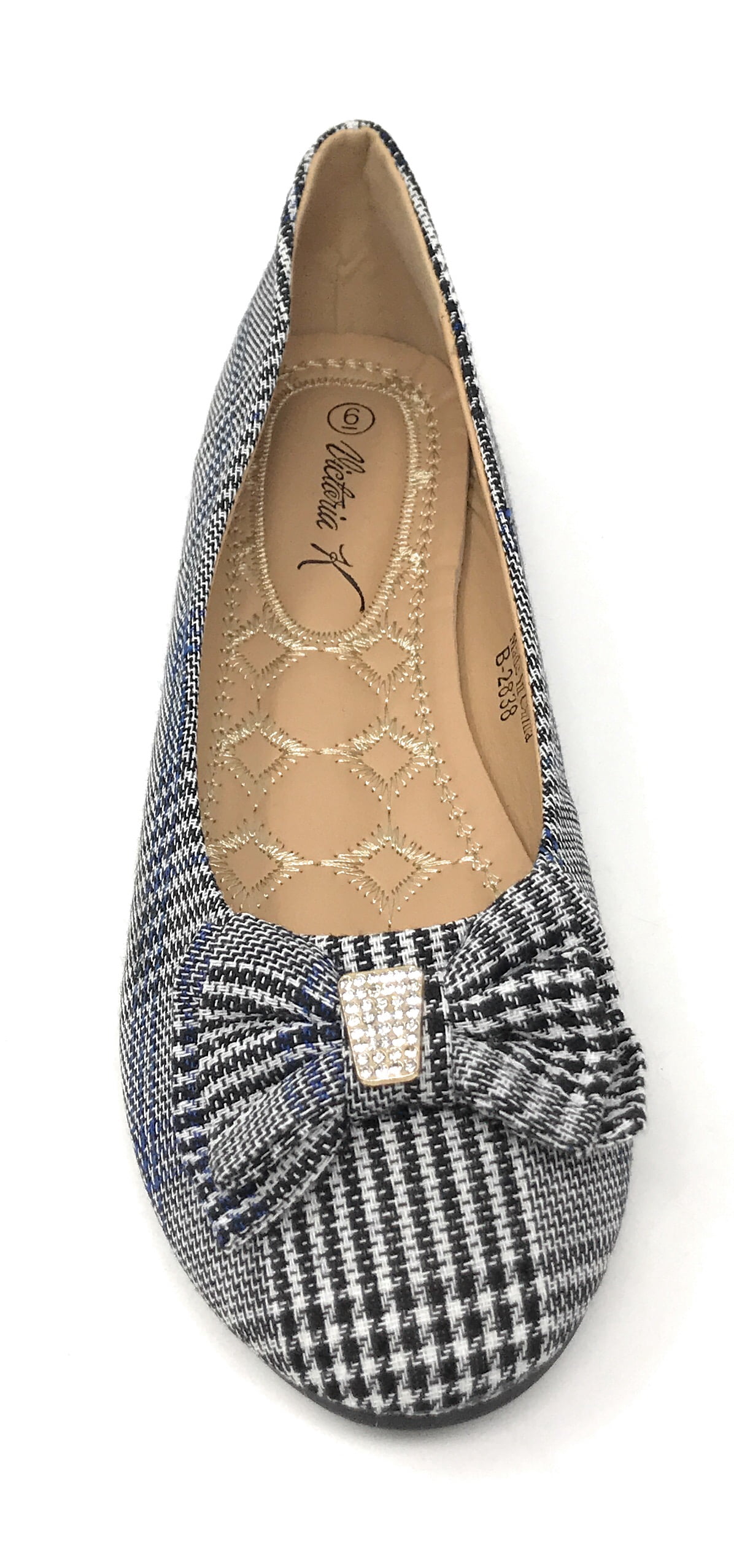 Victoria K Women's Glen Plaid Matching Bow With Rhinestone Ballerina Flats