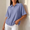 thumbnail image 6 of Yyuenw Women Lapel Collar Half Button Waffle Knit Drop Shoulder Short Sleeve Polo Solid Color Top for Casual Daily, 6 of 7