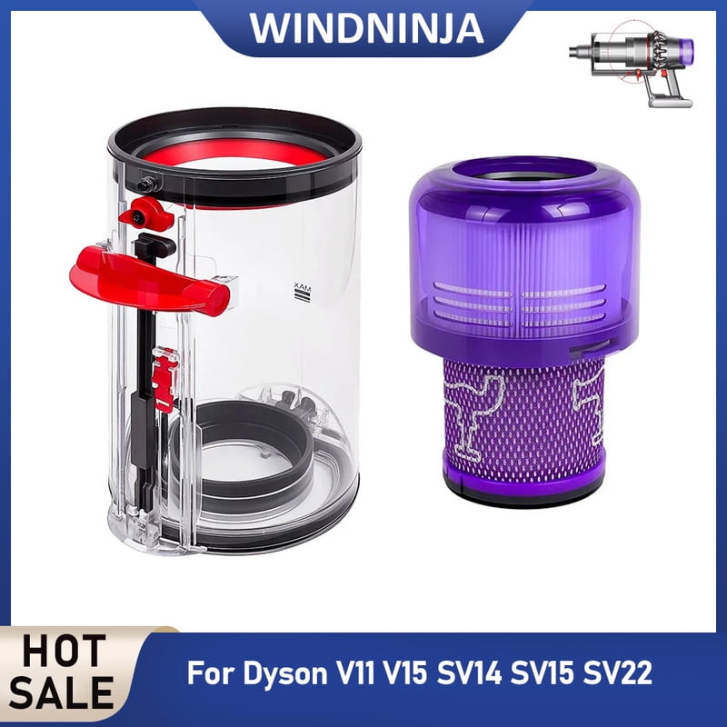 Dust Bin Canister and Hepa Filter Kit For Dy*son V11 V15 SV14 SV15 SV22 Vacuum Cleaner Dust Bucket Rear Filter Parts Replacement