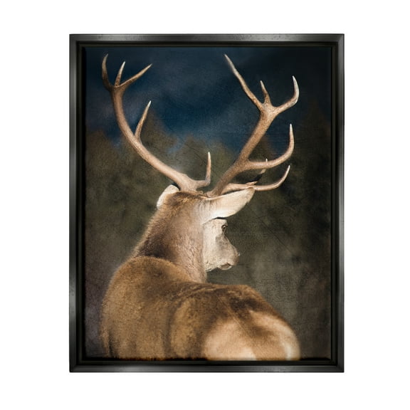 Stupell Industries Rustic Dark Deer Portrait Animals & Insects Painting Black Floater Framed Canvas Art Print Wall Art, 17 x 21