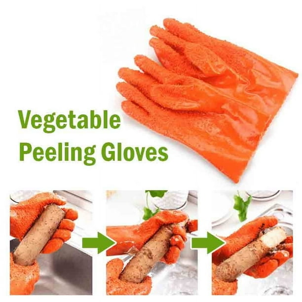 Guantes para Pelar Patatas, Antideslizantes, Versátiles para Verduras y Pescado, Ideales para Cocinas y Pescaderías, de Látex y Pvc Duraderos, Color Naranja, 27 Cm, 1 Par