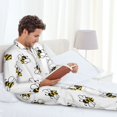 thumbnail image 4 of Mens Pajamas Set, Bee print B Button Down Long Sleeve Loungewear Sleepwear Pjs sets for Men, 4 of 5