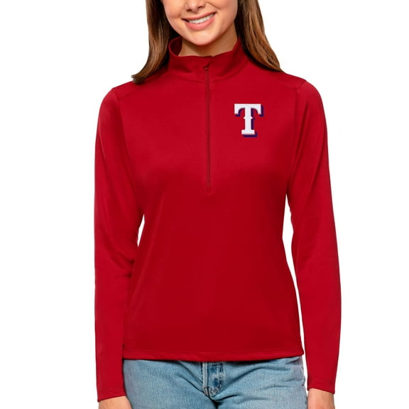 Women's Antigua Red Texas Rangers Tribute Quarter-Zip Pullover Top