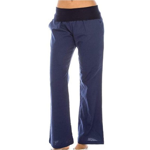 Women's Linen Look Baggy Pants, Summer Casual Beach Straight Leg Trousers