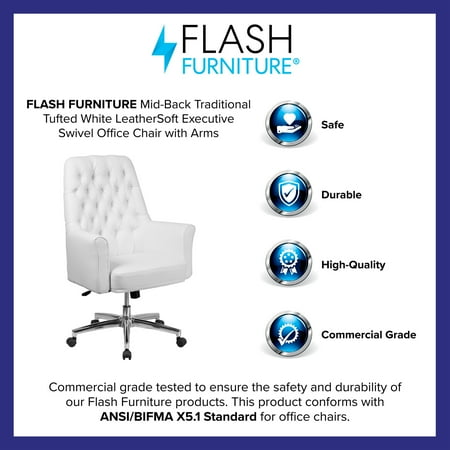 Flash Furniture - Hansel Traditional Mid-Back Traditional Tufted LeatherSoft Executive Swivel Office Chair - White