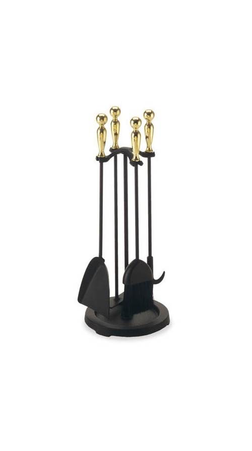 5 Pc Wood Stove Tool Set w Polished Brass Ball Handles