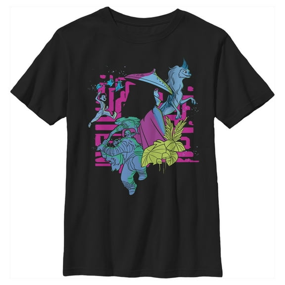 Boy's Raya and the Last Dragon Colorful Characters in Action Graphic Tee Black X Small