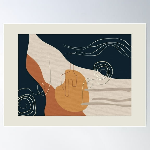 Abstract - Go With The Flow 2 In Navy And Ochre Poster Wall Art, Modern Wall Decor For Living Room Bedroom, 8x12 UNFRAMED