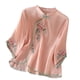 thumbnail image 2 of Top de Manga 3/4 Fiudx con Botones Cuello Alto Bordado Lino mujer, 2 of 7