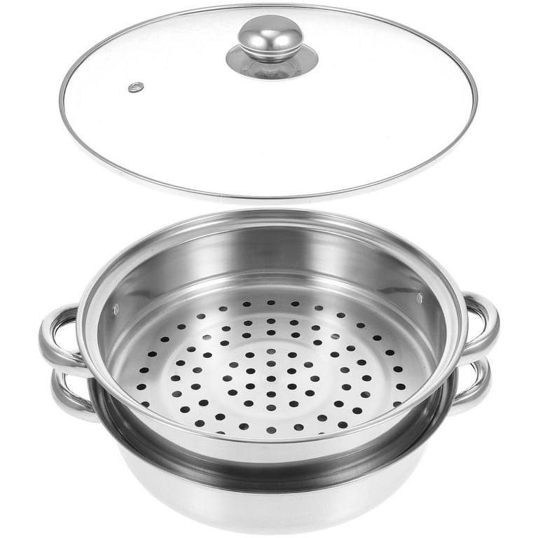 1 Set Double-Layer Food Steamer Food Steaming Tool Stainless Steel Steaming Pot, Size: 33X27.5X16CM