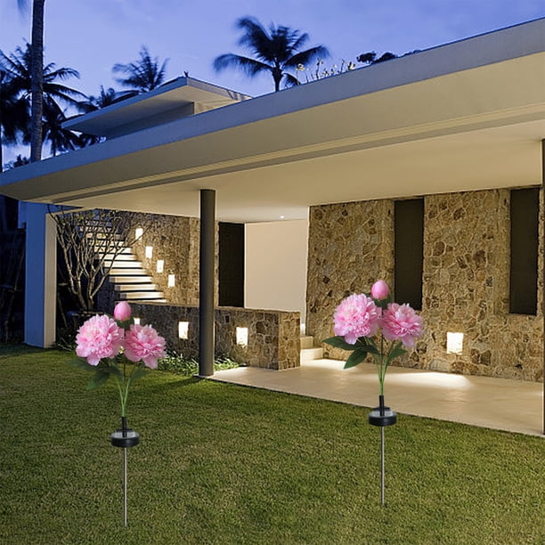 Decoración del hogar, decoración de habitaciones, luces solares de peonía para exteriores, estacas de flores artificiales, iluminación decorativa impermeable para paisajes, decoración de patio, lámpar