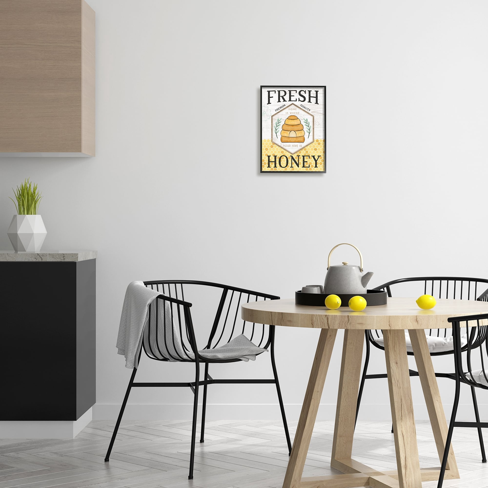 Stupell Industries Fresh Honey Rustic Bee Hive Typography Sign Graphic Art Black Framed Art Print Wall Art, Design by Jennifer Pugh