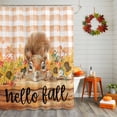 thumbnail image 2 of Shower Curtain 60"W x 72"L Hello Fall Sunflower Squirrel Wood Grain Brown Plaid Fabric Shower Curtains Set with Hooks Water Repellent Bathroom Curtains Machine Washable Bathroom Accessories, 2 of 6