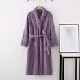 thumbnail image 2 of TFEOQRY Night Robe for Men Thick Thermal Flannel Nightgown Long Sleeved Sleepwear Pajamas Robe Purple, 2 of 6