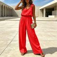 thumbnail image 6 of Gamviast Women's Jumpsuit V Neck Sleeveless Wide Leg Romper with Pockets Lightweight Loose Fit Casual Vacation Resort Travel Party Evening Outfits Red XL, 6 of 7