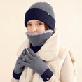 thumbnail image 2 of Warm Knitting Gloves Hat Three Piece Scarf Wool Reversible Color Ear Protector Winter Suit, 2 of 4