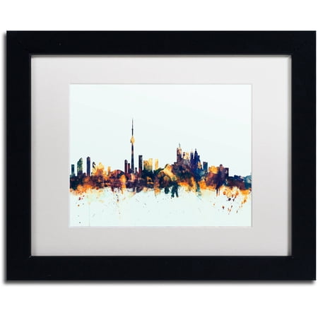 Trademark Fine Art "Toronto Canada Skyline Blue" Canvas Art by Michael Tompsett, White Matte, Black Frame