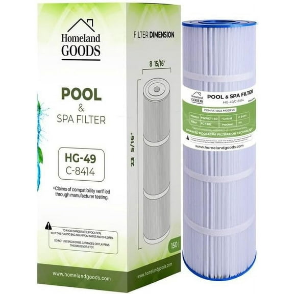 Homeland Goods Pool Filter Replaces Jandy CS150, Hayward CCX1500RE, Waterway ProClean 150, PCCF-150, 817-0150, Filbur FC-1287, Unicel C-8414 | 23 5/16" x 8 15/16" | 150 SQ FT (1 Pack)