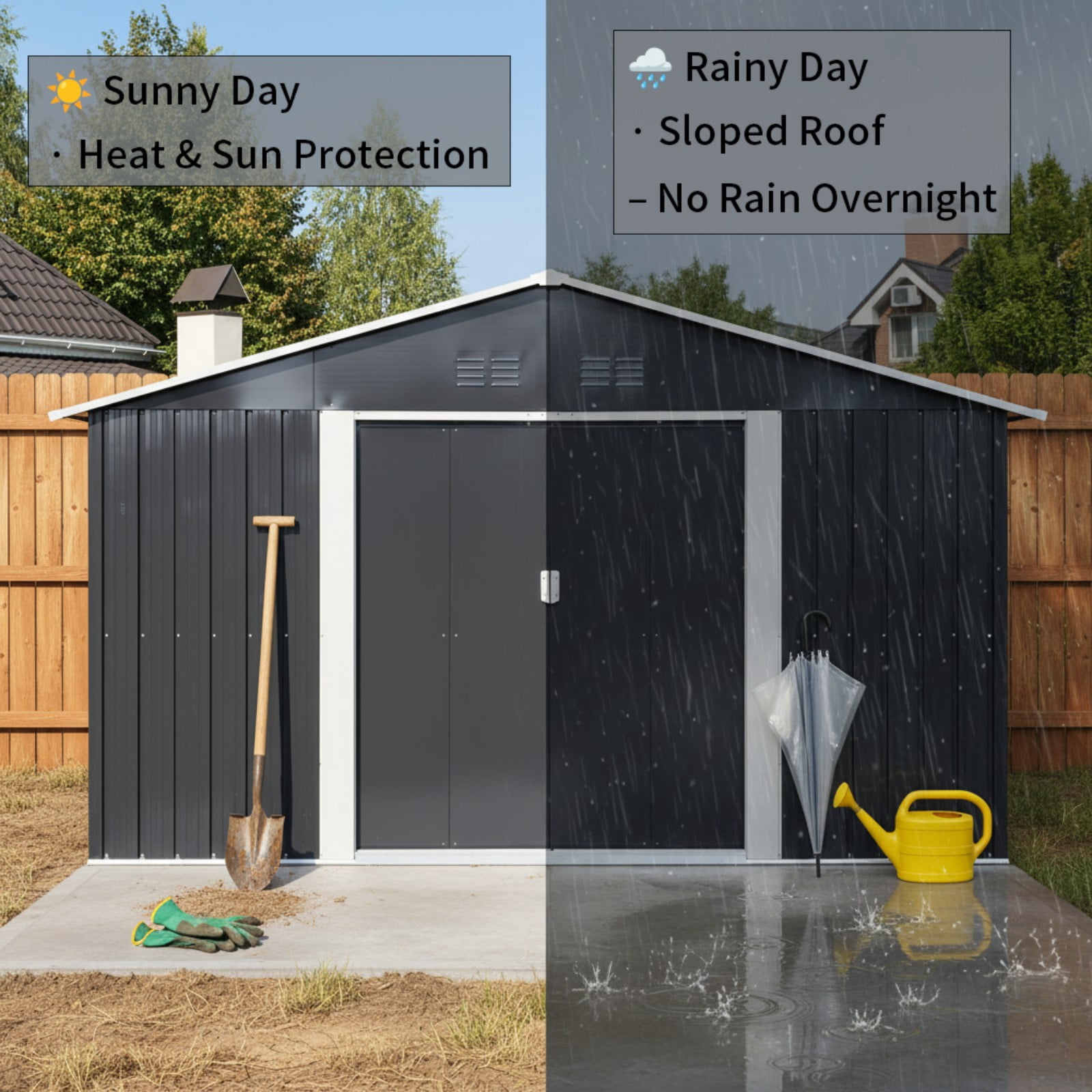 Alvantor Outdoor Storage Shed Metal with Window for Garden,11.2x10.6 FT,Grey