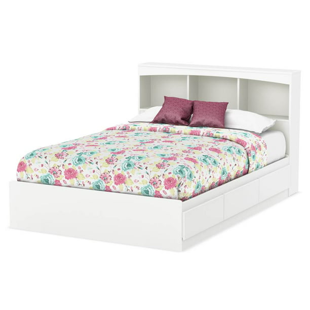 Full Mates Bed With Bookcase Headboard, White Full Storage Bed With Bookcase Headboard