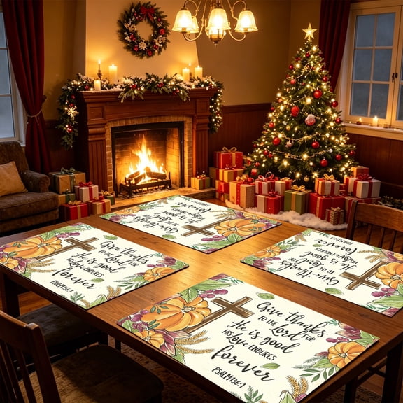 1/4/6PCS Quote Pumpkin Wheat Christian Harvest Table Place Mats 11.8x11.72 inch Fall Thanksgiving Kitchen Decor