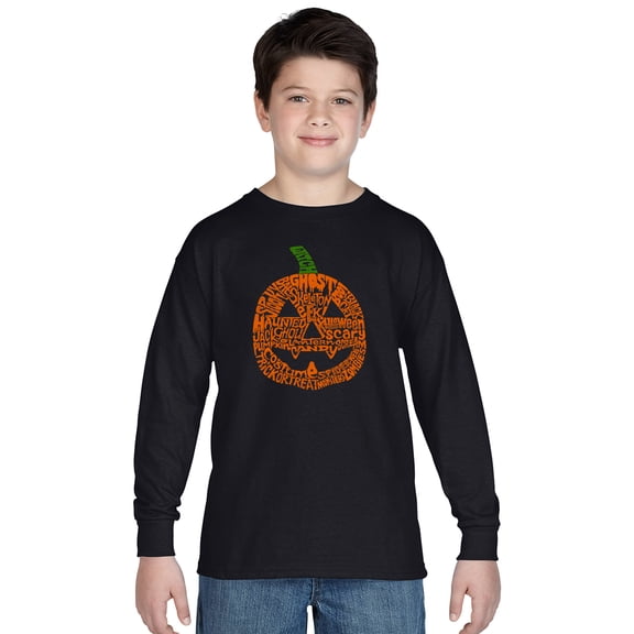 LA Pop Art Boy's Word Art Long Sleeve - Pumpkin