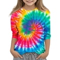 thumbnail image 1 of MeetoTime Haut à Manches 3/4 pour Enfants Décontracté Imprimé Teinture sur Nœuds Col Rond Pull de Base pour Garçons Filles 3-14 Ans Vêtements pour Enfants, 1 of 4