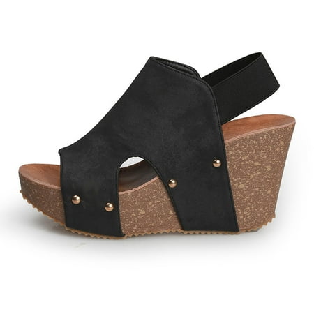 

Fashion Womens Flat Open Toe Wedges Thick Bottom Elastic Band Shoe Roman Sandals
