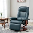 thumbnail image 4 of Demi Bonn 39" Faux Leather Swivel Recliner with Footrest, Armrest and Wooden Base for Living Room, Comfort High-Backed Sofa Chair, Blue, 4 of 12
