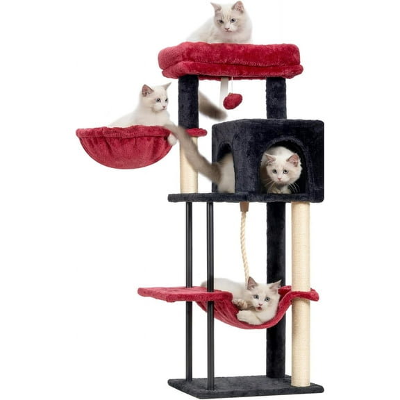 Cat Tree, Cat Tower for Indoor Cats, 43.3 inch Gothic Cat Tree Tower with Sturdy Steel Tube, Hammock, Cat Condo for Small Cats and Kittens, Scratching Post, Black and red