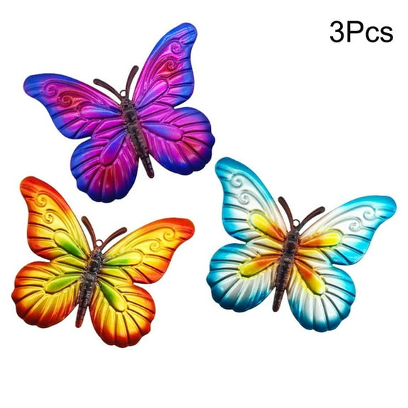Lierteer 3Pcs Metal Butterfly Wall Art Hanging Butterfly Sculpture Ornaments Garden Yard Sheds Decor For Indoor Outdoor Walls Fences