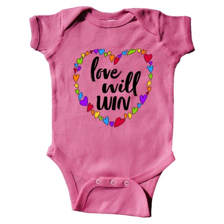 

Inktastic Love Will Win- Pride Rainbow Hearts Gift Baby Boy or Baby Girl Bodysuit