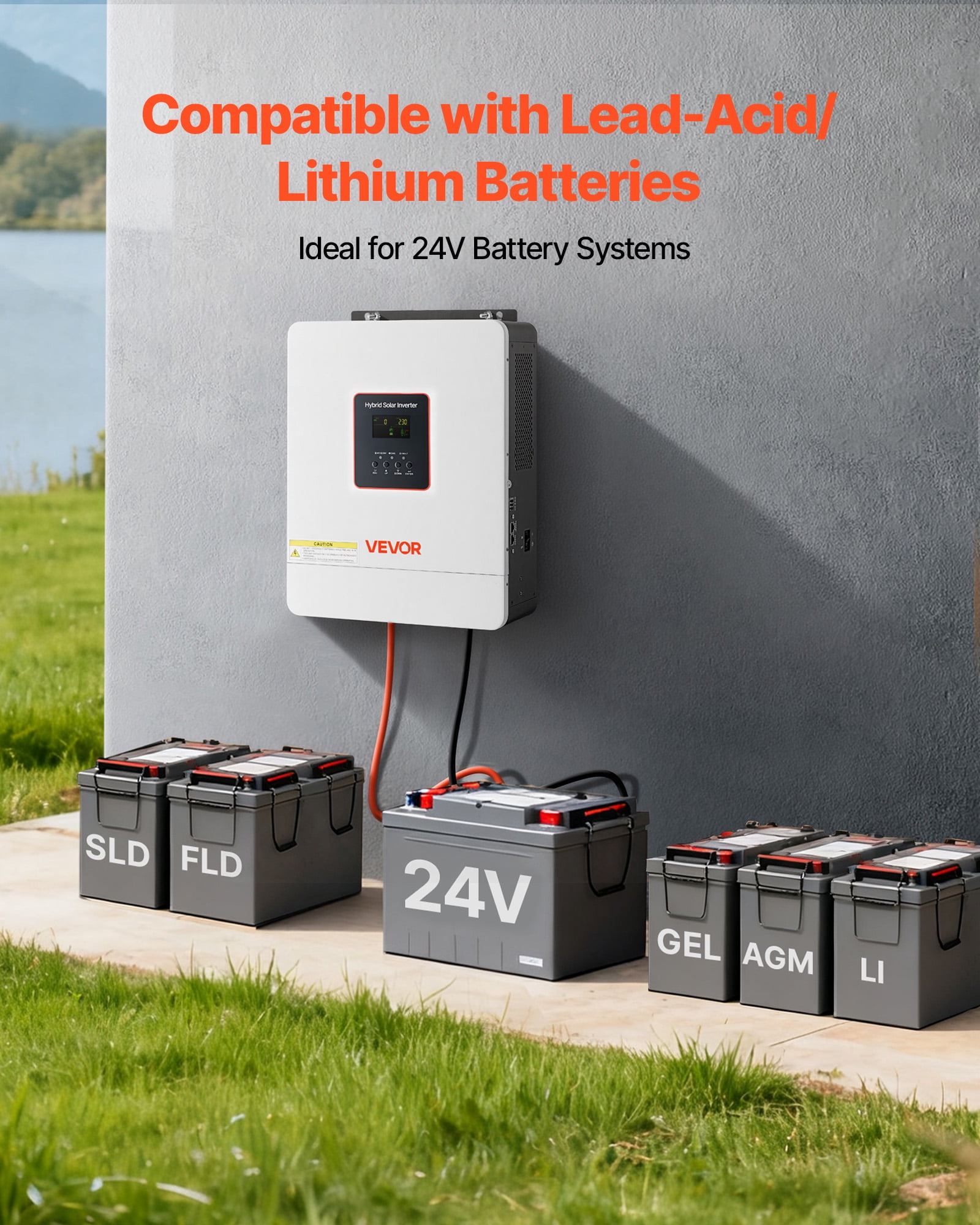 VEVOR 4000W Hybrid Solar Inverter, 24V DC to 230V AC, Pure Sine Wave Power Inverter Charger, with Built-in 120A MPPT Solar Controller, WiFi Module, Single-Phase,for Lead Acid Lithium Battery off-Grid