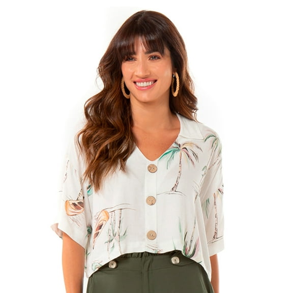 Rovitex Endless Collection Women's Button Down Cropped Blouse (Off White, Large)