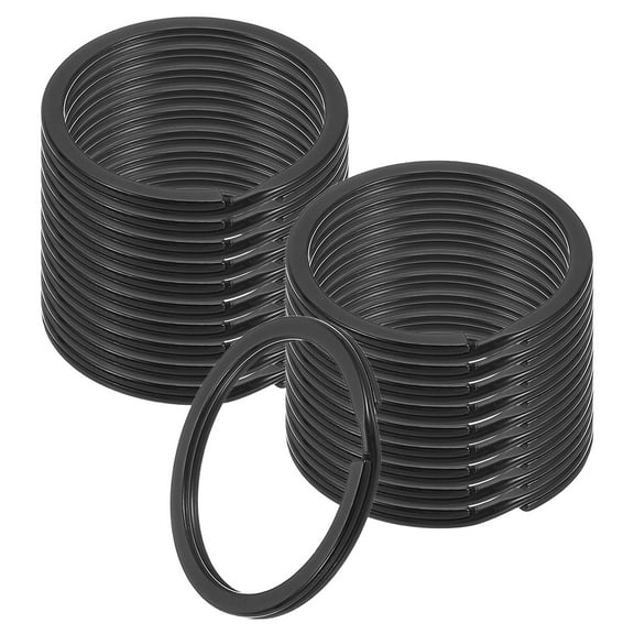 20pcs Split Keychain Rings, 30mm Round Flat Keyrings Stainless Steel Open Key Chain Ring Dog Tag Rings for DIY Keychain Craft Lanyard, 1.8mm Thick, Black