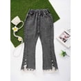 thumbnail image 3 of DPOIS Kids Girls Ripped Jeans Elastic Waistband Wide Leg Denim Pants Trousers Dark Gray-A 150, 3 of 7