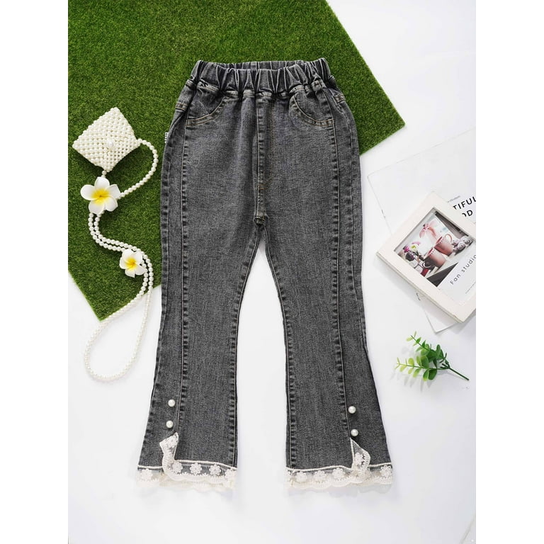 inhzoy Kids Girls Bell Bottom Jeans Lace Hem Flare Denim Pants,Sizes 5-13  Dark Gray 5-6