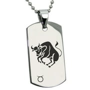 Stainless Steel Taurus Astrology Zodiac Sign Engraved Dog Tag Pendant