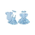 thumbnail image 2 of vera natura Baby Girls Summer Outfit Short Sleeves Rompers and Floral Suspender Skirt Headband 3 Piece Clothes Set, 2 of 8