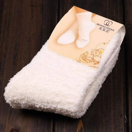 

Womens Winter Fluffy Long Socks Thick Warm Coral Fleece Sleep Floor Candy Color
