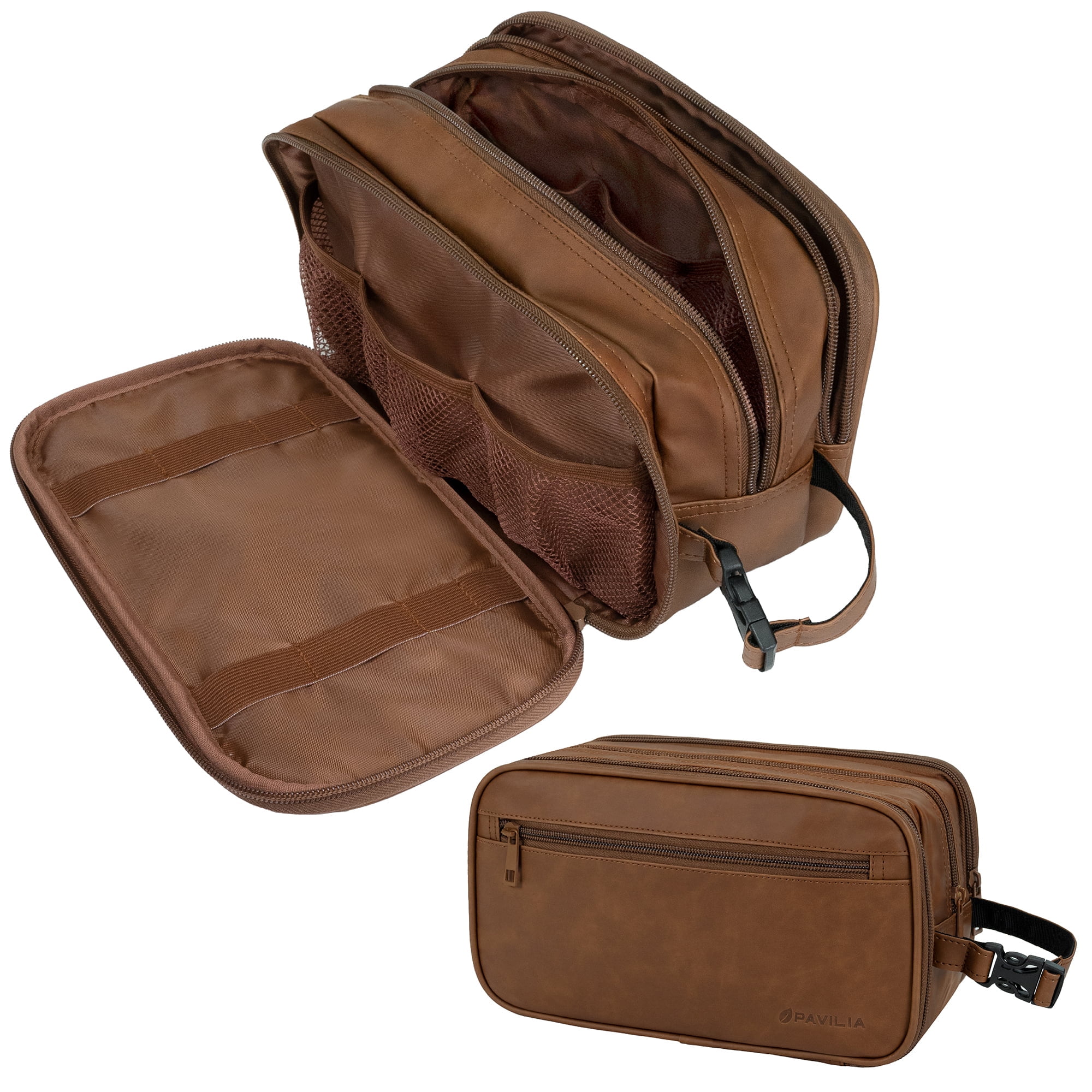 Pavilia Toiletry Bag for Men, Travel Essentials Shaving Dopp Kit, Mens Travel Bag Toiletries Organizer Case for Grooming, PU Leather Water Resistant