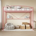 thumbnail image 5 of Festisoul Loft Bed Twin Size with Stairs and Arched Guardrail, Sturdy Metal Slats Bed Frame, Noise Free, No Box Spring Needed for Dorm, Space Saving, Pink, 5 of 10