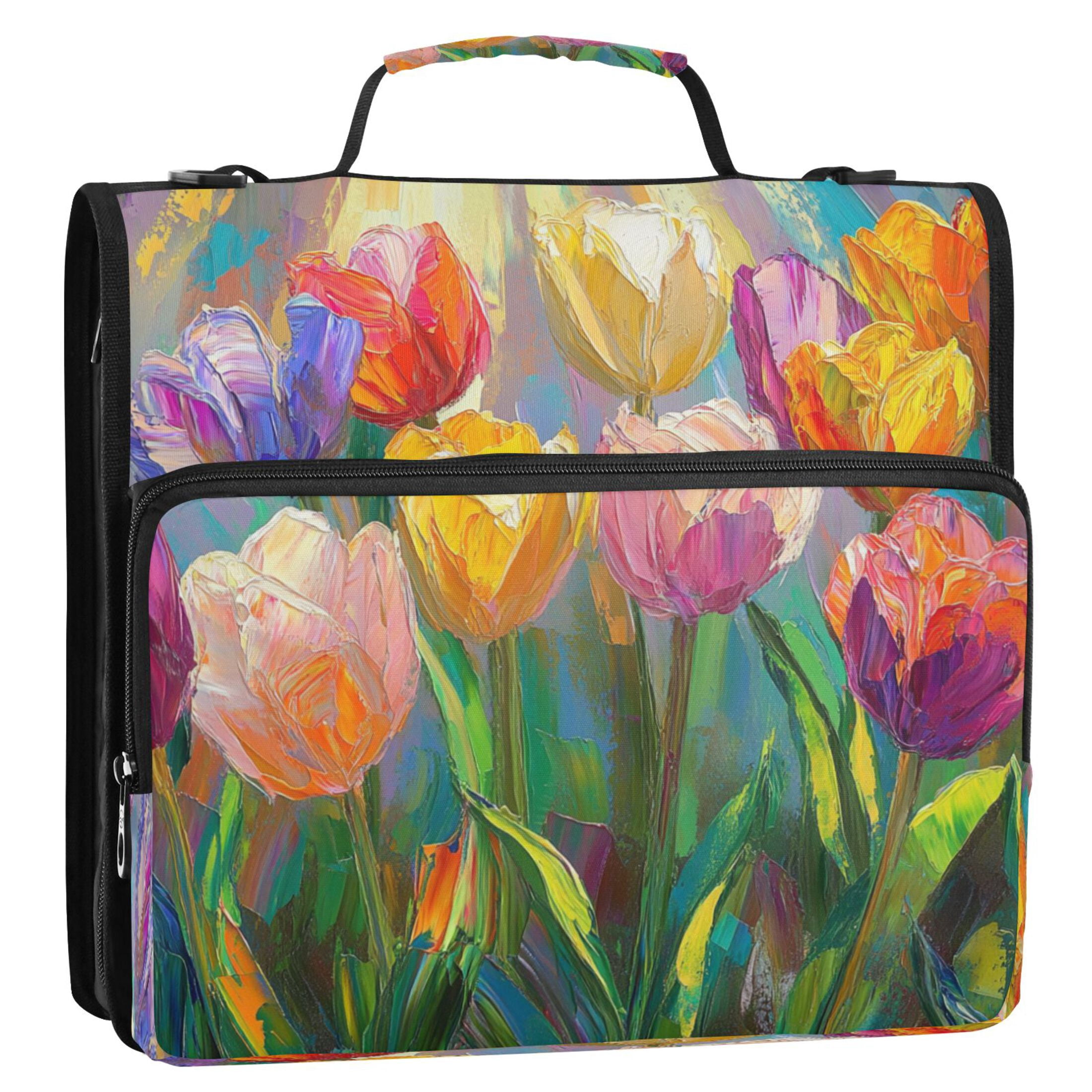 YAZAOO Zipper Binder trapper keeper Documents Organized Design Tulip Symphony Printed