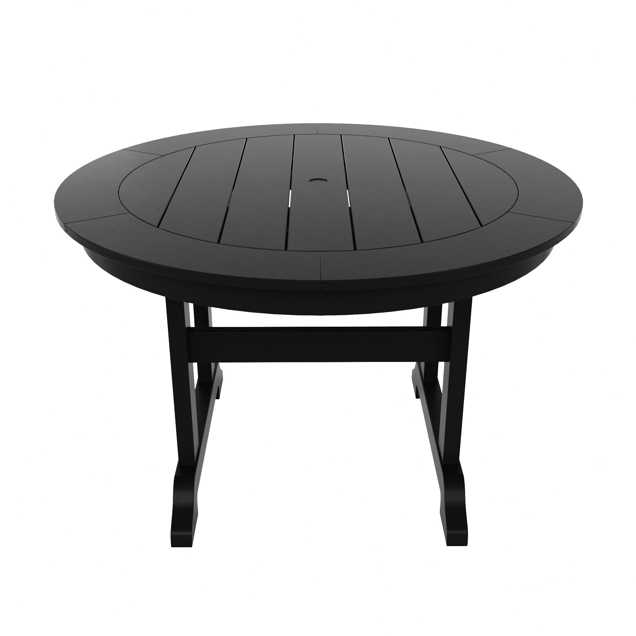 WestinTrends Malibu 5 Piece Adirondack Patio Dining Set, All Weather Poly Lumber Outdoor Table and Chairs Furniture Set, 47" Trestle Round Dining Table and 4 Adirondack Dining Chair, Black