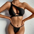 thumbnail image 4 of Olyvenn Summer Women's Bikini Swimsuit Solid Color Beachwear Hollow Out Bathing Suit Oblique Shoulder Swimwear Sets Summer Beach Outfits for Girls Female Relaxed Black L, 4 of 8