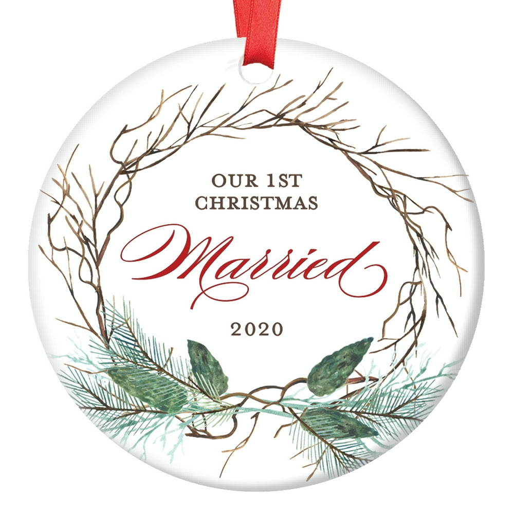 1st Year Married Ornament, 2020 Christmas Ornament for Newlywed Couple