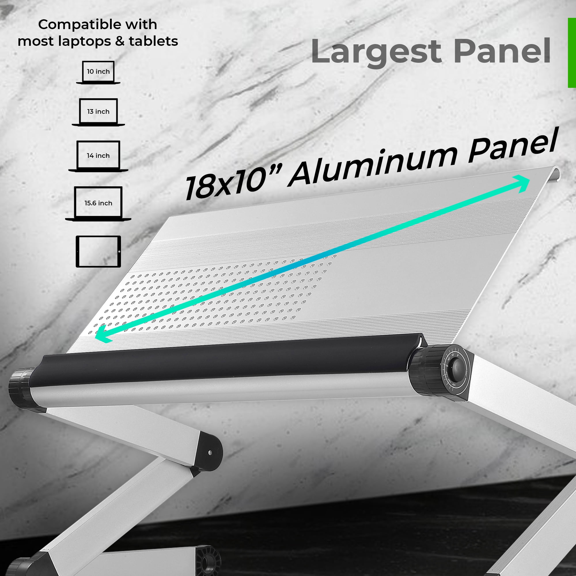 Adjustable Laptop Stand for Desk and Bed – WorkEZ Executive Aluminum Laptop Riser with Ergonomic Height & Tilt, Cooling Panel, and Portable Lap Desk Design