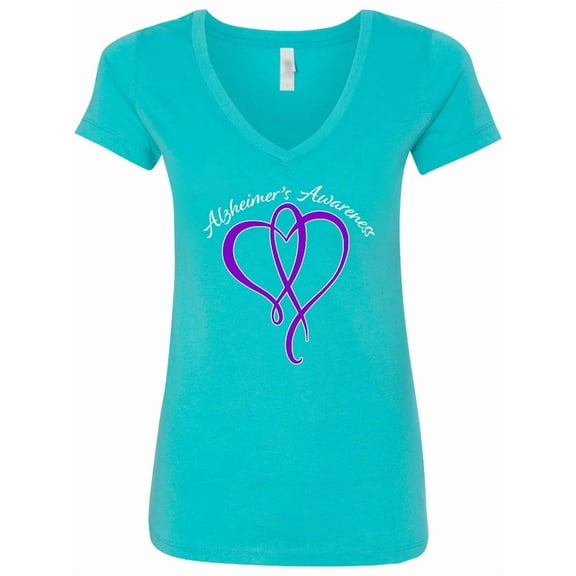Inktastic Alzheimer's Awareness Purple Ribbon Heart Women's V-Neck T-Shirt