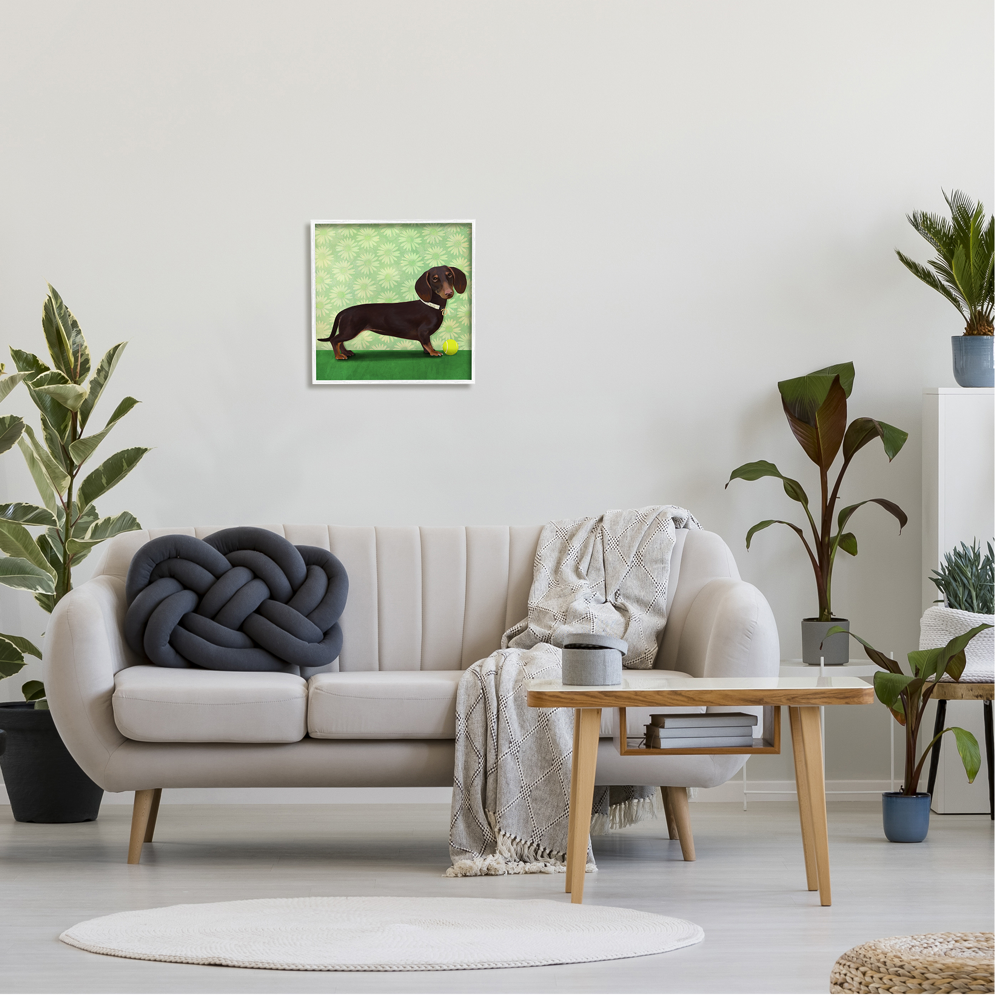 Stupell Industries Dachshund & Tennis Ball Animals & Insects Painting White Framed Art Print Wall Art, 17 x 17